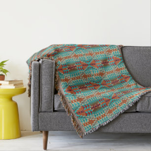 Couverture Turquoise Burnt Orange Brown Mosaic Motif