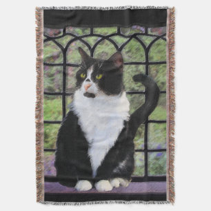 Couverture Tuxedo Chat dans la peinture de fenêtre Art animal