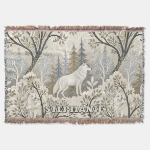 Couverture Une forêt d'hiver paisible avec des loups blancs