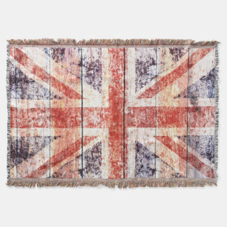 Couverture Union Jack grunge sur le bois rustique