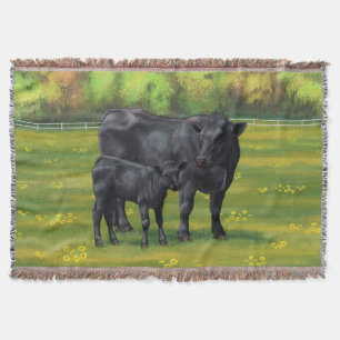 Couverture Vache d'Angus noir et veau mou en pâturage d'été