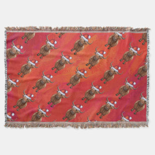 Couverture Vache Highland à Santa Hat Motif sur Red