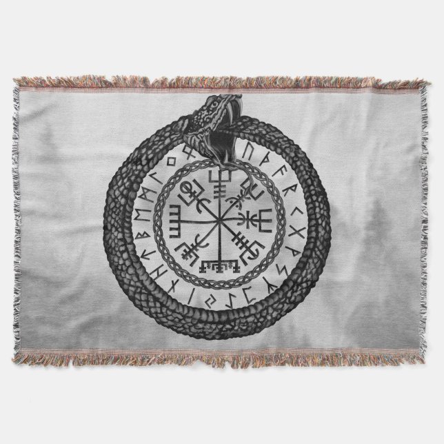 Couverture Vegvisir avec Ouroboros et runes - niveaux de gris (Devant)