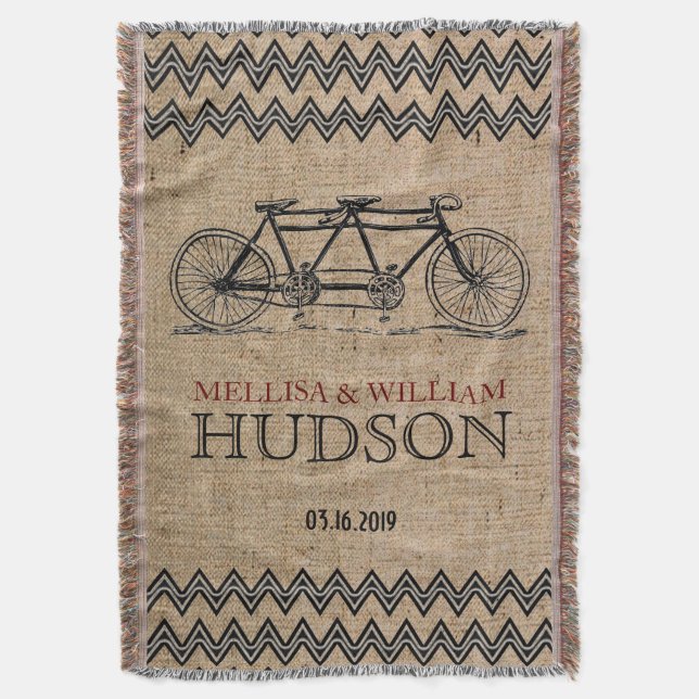 Couverture Vélo Tandem Rétro Zigzag Chevron Cadeau Mariage (devant Vertical)