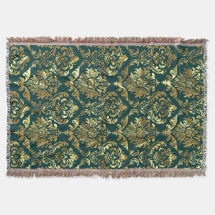 Couverture Vert Et Métallurgique Vintage Damas Florales