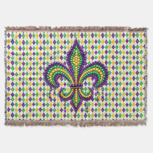 Couverture Vert jaune pourpre Mardi Gras fleur de lis