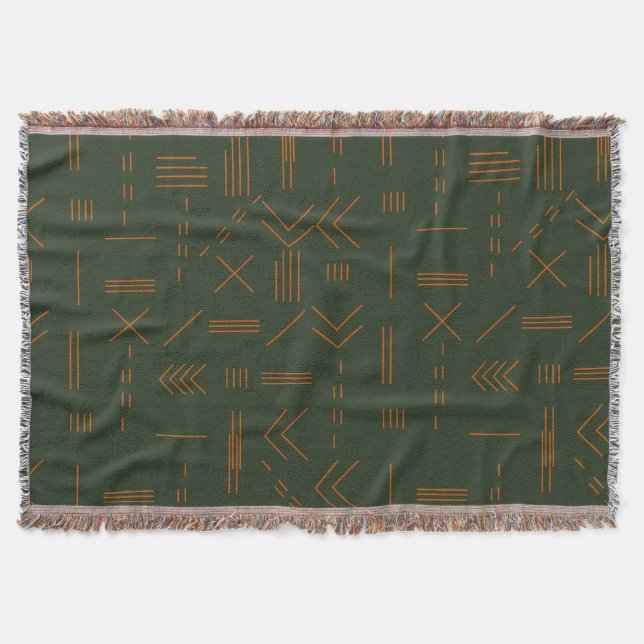 Couverture Vert orange Terracotta Magnifique Motif géométriqu (Devant)