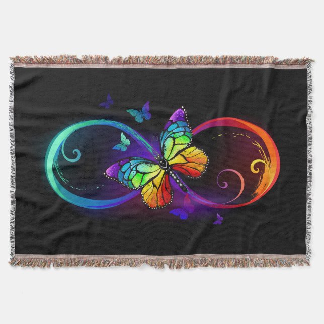 Couverture Vibrant infinity with rainbow butterfly on black (Devant)