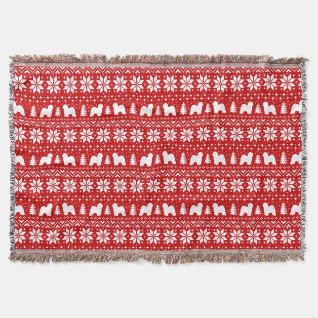 Couverture Vieux anglais Sheepdog Silhouettes Motif de Noël (Devant)
