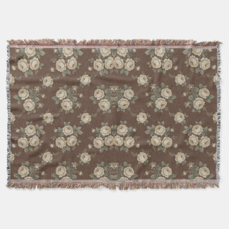 Couverture Vintage Cream Roses on Mocha Brown Pattern