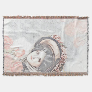 Couverture Vintage femme victorienne avec Bonet et roses