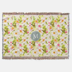 Couverture Vintage Floral Rose pivoines Monogramme Thon B