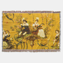 Vintage French Gold Yellow Toile Victorian Floral