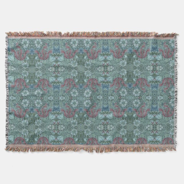 Couverture Vintage motif Floral Vert Bleu Rouge Blanc (Devant)