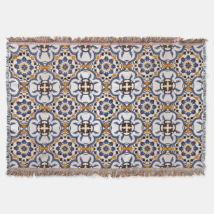 Couverture Vintage Portugais Azulejo Blue Yellow Motif