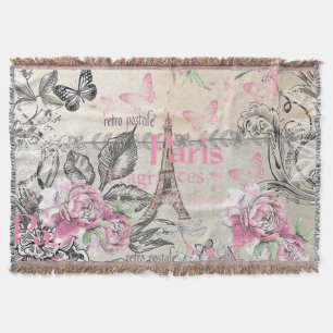 Couverture Vintage typo noir rose floral Paris Tour Eiffel
