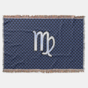 Couverture Virgo Zodiac Sign on Navy Blue Carbon Fiber Print