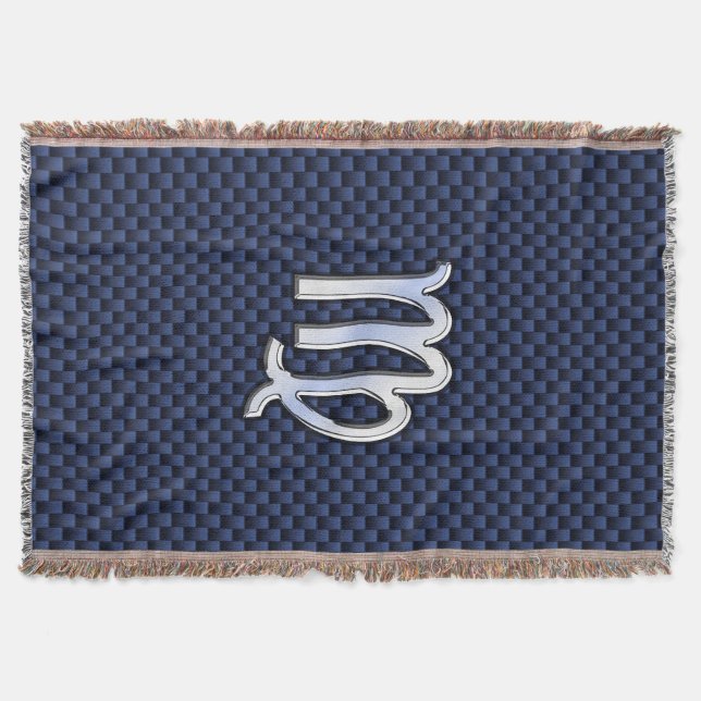 Couverture Virgo Zodiac Sign on Navy Blue Carbon Fiber Print (Devant)