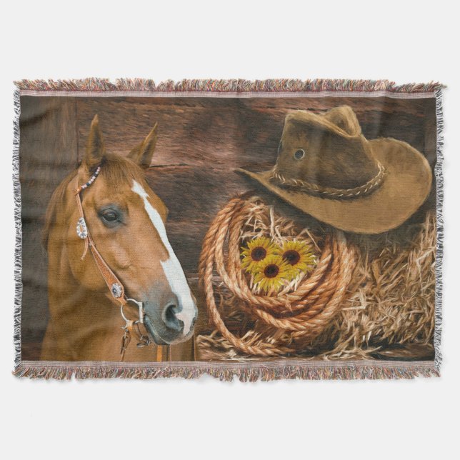 Couverture Western Horse Cowboy Casquette Lasso Sunflowers (Devant)