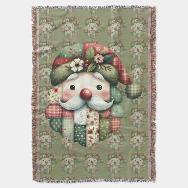 Couverture Whimsical Patchwork Santa Folk Christmas (devant Vertical)