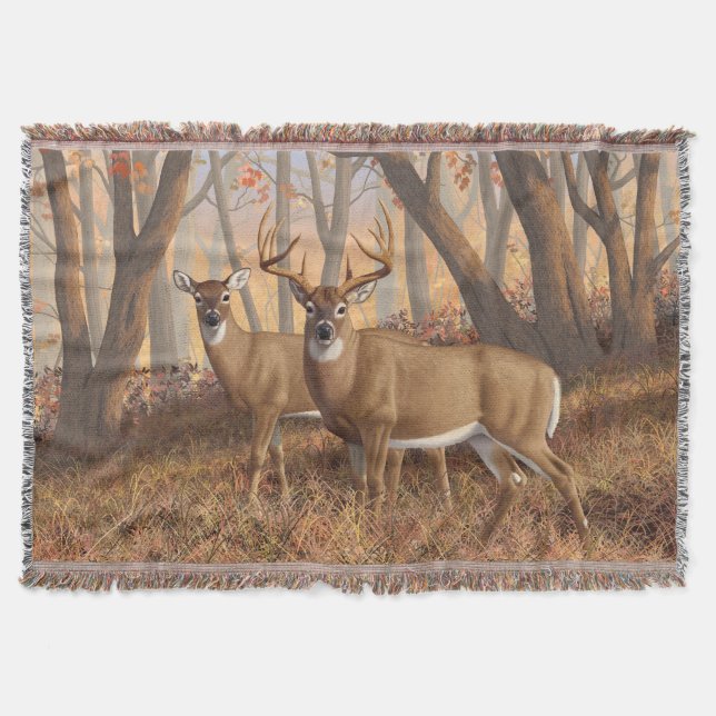 Couverture White Deer Buck & Doe Automne Maple Woods (Devant)
