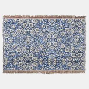 Couverture William Morris Fleurs Mallow Floral Bleu Blanc Bla