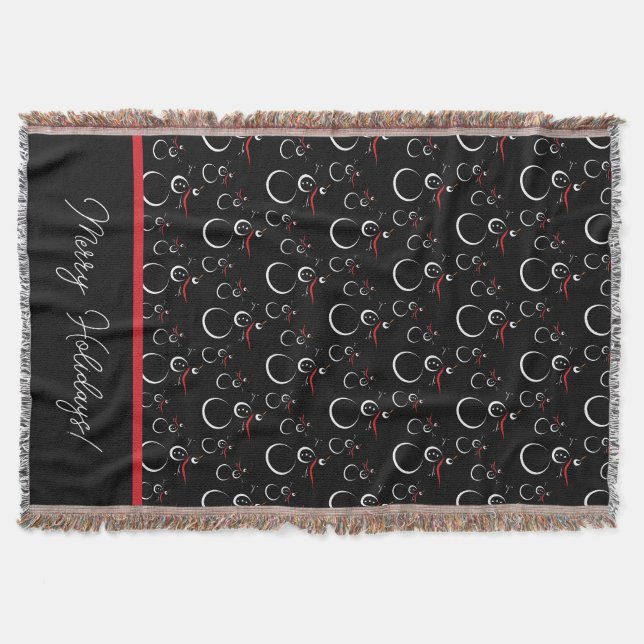 Couverture Winter Snowman Famille Motif Joyeux vacances Noir (Devant)