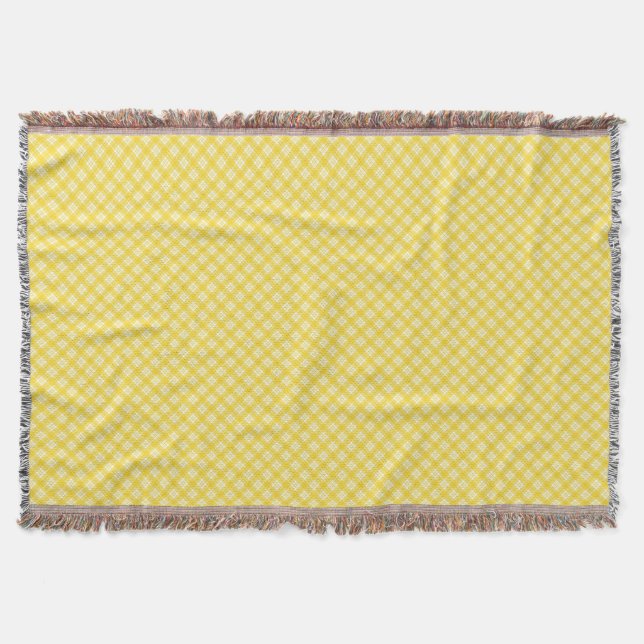 Couverture Yellow and gray patterned blanket with fringed (Devant)