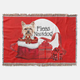 Couverture Yorkshire Terrie Père Noël cadeaux fleurons navi