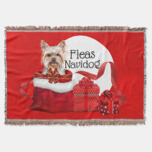 Yorkshire Terrie Père Noël cadeaux fleurons navido