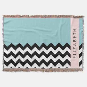 Couverture Zigzag noir et blanc, Chevron, Bleu, Votre nom