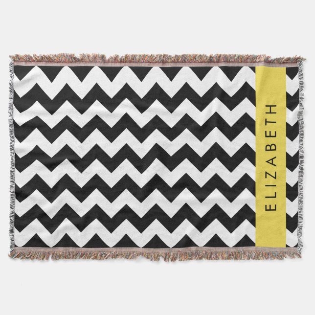 Couverture Zigzag noir et blanc, Motif Chevron, Votre nom (Devant)