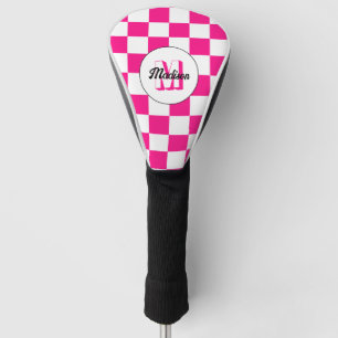 Couvre-club De Golf à damiers rose chaud blanc rétro Monogram