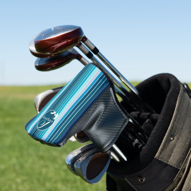 Couvre-club De Golf Accessoires de golf rayés personnalisés bleus (In Situ)