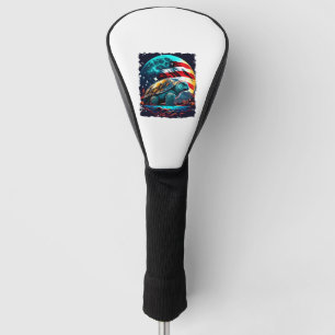 Couvre-club De Golf Amérique tortue sous lune avec drapeau américain