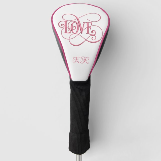 Couvre-club De Golf Amour rose romantique Tourbillonnant Monogramme (Devant)