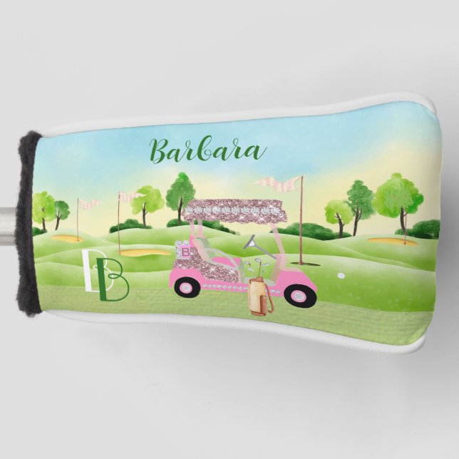 Couvre-club De Golf Amusant Glitzy Golf Panier Monogramme Nom Putter (Devant)