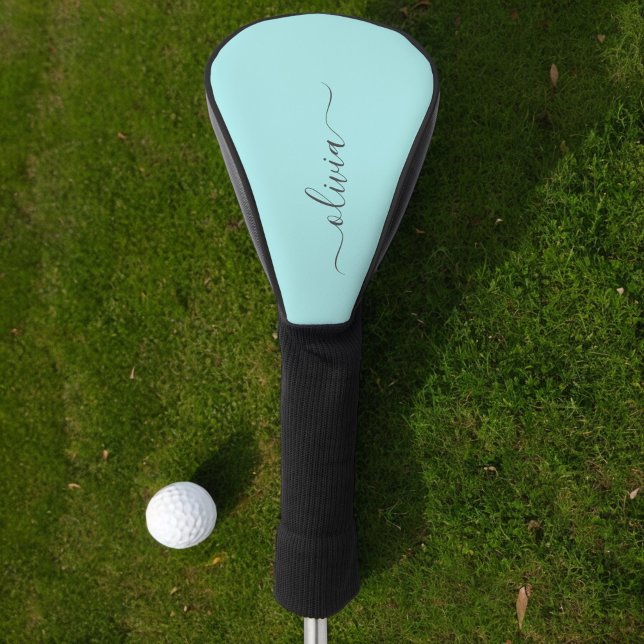 Couvre-club De Golf Aqua Blue Turquoise Moderne Script Girl Monogramme (Créateur téléchargé)