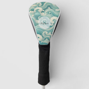 Couvre-club De Golf Aqua Blue & White Wave Abstraite - Art moderne Flu