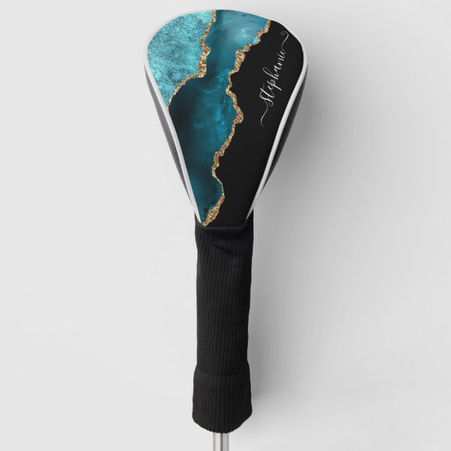 Couvre-club De Golf Aquarelle Abstraite Turquoise Agate Gold Personnal (Devant)