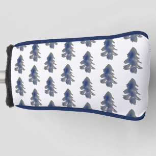 Couvre-club De Golf Aquarelle bleu foncé Forêt Pins Arbres