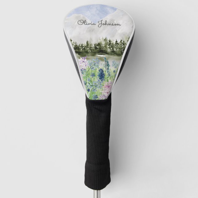 Couvre-club De Golf Aquarelle Bleu violet Meurtre de fleurs sur la mon (Devant)