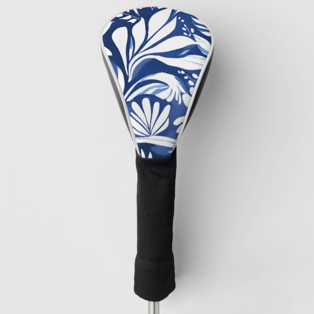 Couvre-club De Golf Aquarelle Bleue Botanique Florale (Devant)