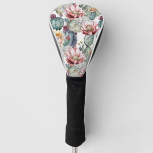 Couvre-club De Golf Aquarelle Cactus en fleurs Succulents