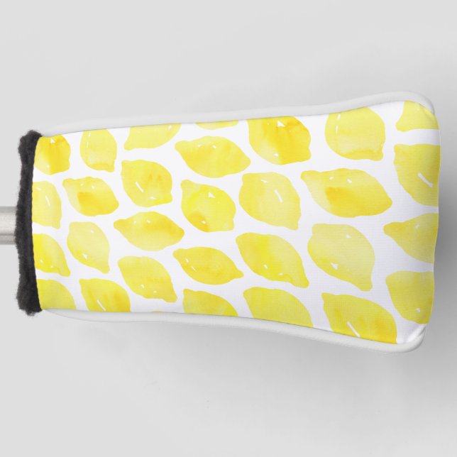 Couvre-club De Golf Aquarelle Citron jaune blanc Motif d'été (Devant)