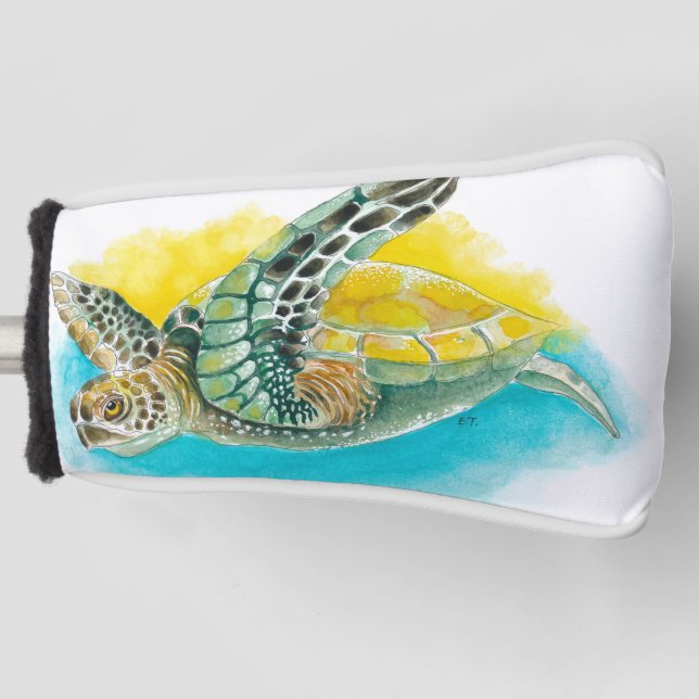 Couvre-club De Golf Aquarelle de la tortue de mer vert (Devant)