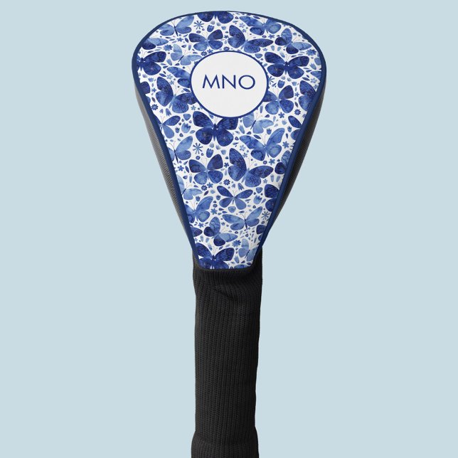 Couvre-club De Golf Aquarelle de papillon monogramme bleu (Créateur téléchargé)