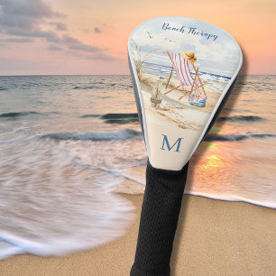 Couvre-club De Golf Aquarelle élégant Beach Ocean Monogramme