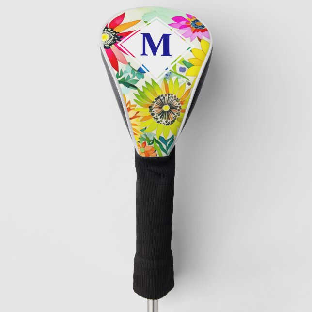 Couvre-club De Golf Aquarelle Fleurs Monogrammes (Devant)
