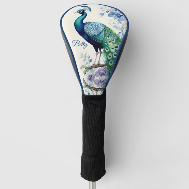 Couvre-club De Golf Aquarelle florale Peacock (Devant)